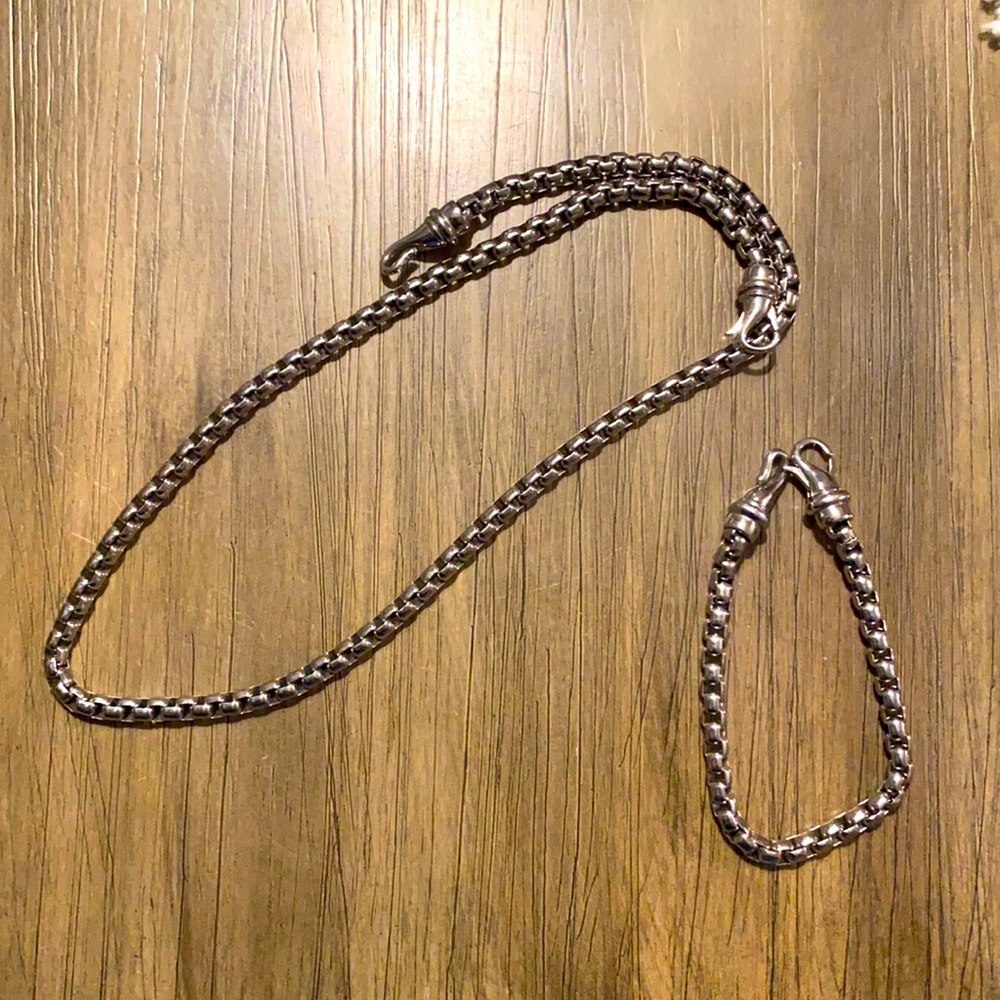 Mens 22” round stainless steel chain and 8.5” round stainless steel bracelet set